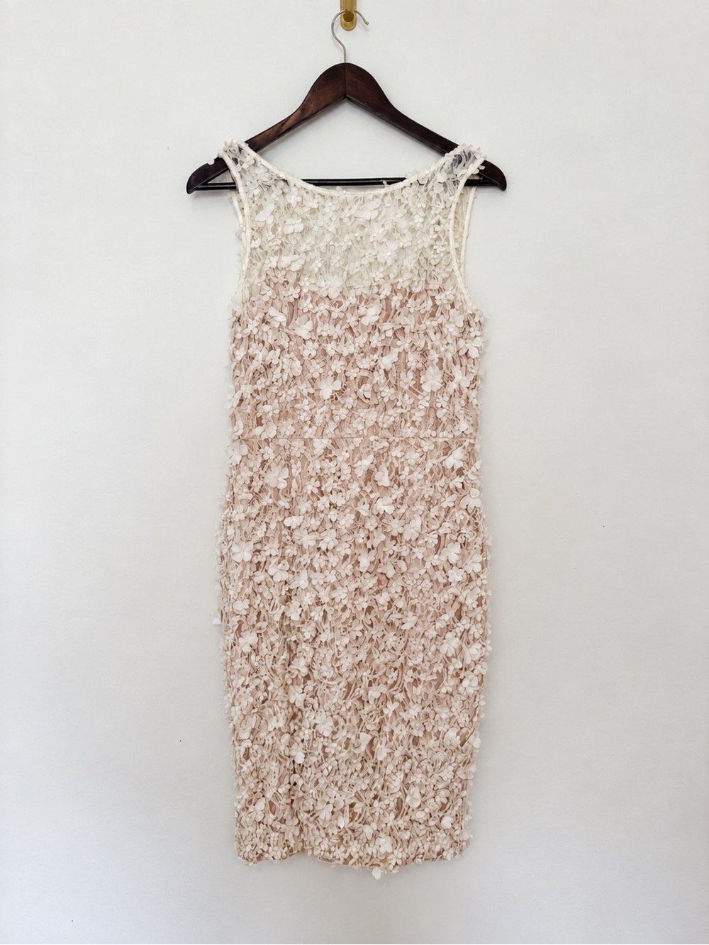 Eliza J 3D Floral Applique Lace Sheath Cocktail Midi Dress Ivory Size 8